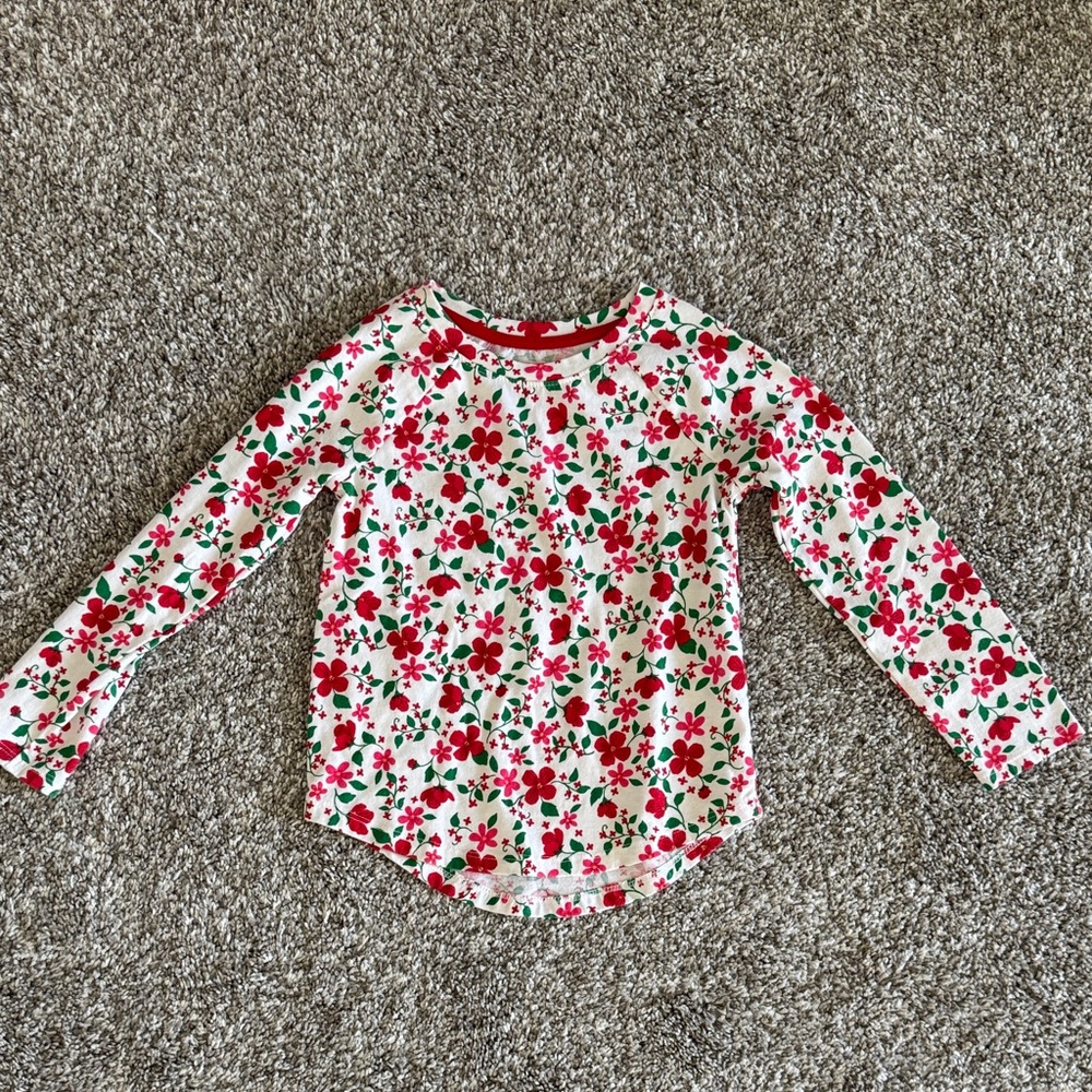 Cat & Jack Festive Red and Green Floral Long Sleeve Tee